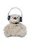 Teddy bear with headset isolated over white
