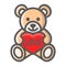 Teddy bear with heart filled outline icon