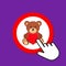 Teddy bear with heart icon. Love gift concept. Hand Mouse Cursor Clicks the Button