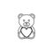 Teddy bear heart line icon, soft toy