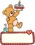 Teddy bear holding birthday cake and gift with love blank sign