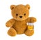 Teddy bear holding honey pot isolated without shadow