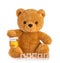 Teddy bear holding honey pot isolated white background