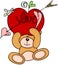 Teddy bear holding a love red apple of cupid