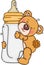 Teddy bear hugging a baby milk bottle