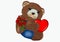 A teddy bear hugs a heart