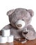 Teddy bear with isolation essentials for covid-19