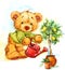 Teddy bear and a lemon tree. watercolor
