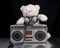 Teddy bear listening to music on a ghettoblaster