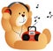 Teddy bear listening to music with headphones and