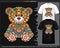 teddy bear mandala arts isolated on black and white t shirt