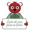 Teddy bear with placard, holiday homework, Portuguese, isolated.