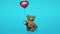 Teddy bear with red heart shaped balloon. on a blue screen. Toy bear walking seamless loop. Animation for Valentines day