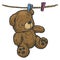 Teddy bear on rope sketch engraving vector