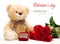 Teddy bear and roses with diamond ring