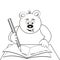 Teddy bear at school, coloring book, vector icon