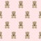 Teddy Bear seamless pattern on pink polka dots background.