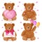 Teddy bear set Vector. Romantic cute cartoon bears lovely symbols in watercolor