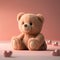 teddy bear sitting pink background. valentine\\\'s day concept