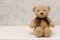 Teddy Bear soft toy on grey background, isolated. Education, parenting and childhood baby concept. Copy space