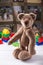 Teddy bear surrounded by blocks of children's plastic building kit