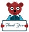 Teddy bear with thank you sign, cartoon, thank you, isolated.