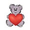 Teddy bear toy with big red heart in hands. I Love You Valentine