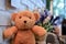 Teddy bear with vintage blur flower