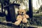 The teddy-bear was throw away sitting beyside the garbage trash