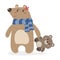 Teddy Bear Wearing Scarf Holding Cuddle Doll