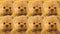 Teddy bears on a color background. Crowd of plush toys. Favorite children`s soft toy.