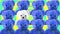 Teddy bears on a color background. Crowd of plush toys. Favorite children`s soft toy.