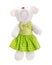 Teddy bears doll isolated on white background. Bear`s doll in green dress uniform. Blank face toy for design