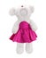 Teddy bears doll isolated on white background. Bear`s doll in pink dress uniform. Blank face toy for design