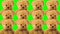 Teddy bears on a green background. A crowd of brown bears. Favorite children`s soft toy.