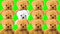 Teddy bears on a green background. Crowd of plush toys. Favorite children`s soft toy.