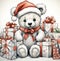 Teddy bears in a hat and scarf, New Year card, wallpaper, background 2024