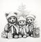 Teddy bears in a hat and scarf, New Year card, wallpaper, background 2024