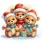 Teddy bears in a hat and scarf, New Year card, wallpaper, background 2024