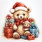 Teddy bears in a hat and scarf, New Year card, wallpaper, background 2024