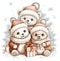 Teddy bears in a hat and scarf, New Year card, wallpaper, background 2024