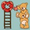 Teddy bears with heart shaped puzzle on top ladder