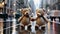 Teddy Bears Holding Hands in Urban Rain