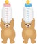 Teddy bears holding pink and blue bottle milk