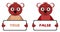 Teddy bears with true and false signs, cartoon, color, isolated.