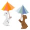 Teddy bears with umbrellas. White and brown bear