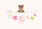 Teddy On Bended String With Baby Icons Girl Dots Background Beige