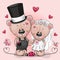 Teddy Bride and Teddy groom on a pink background