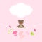 Teddy Hanging Baby Icons Girl Cloud Dots Pink And Green