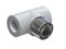 Tee with threaded bushing for polypropylene pipes. Image for advertising plumbing fittings. 3D rendering.